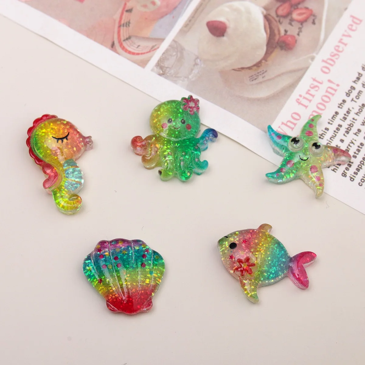 10 шт., новые блестящие смолы, мультяшные осьминоги, морская звезда, серия, детали с плоской задней частью, украшения для бантов для волос, аксессуары 10 шт., новые блестящие смолы, мультяшные осьминоги, морская звезда, серия, детали с плоской задней частью, украшения для бантов для волос, аксессуары