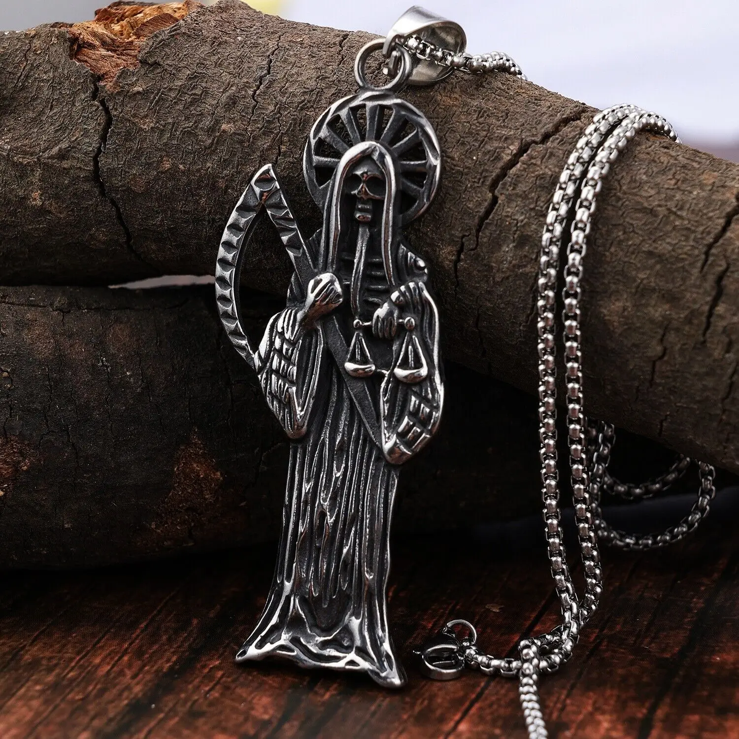 Holy Saint Death Santa Muerte Grim Reaper Pendant Stainless Steel Necklace Chain