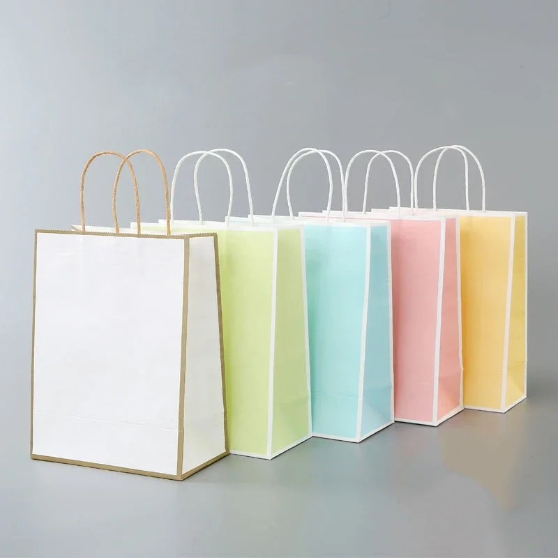 10/50/80pcs Small Soft Color Paper Bag with Handles Festival Gift Bag Shopping Bag Kraft Paper Packing Bag DIY Multifunction