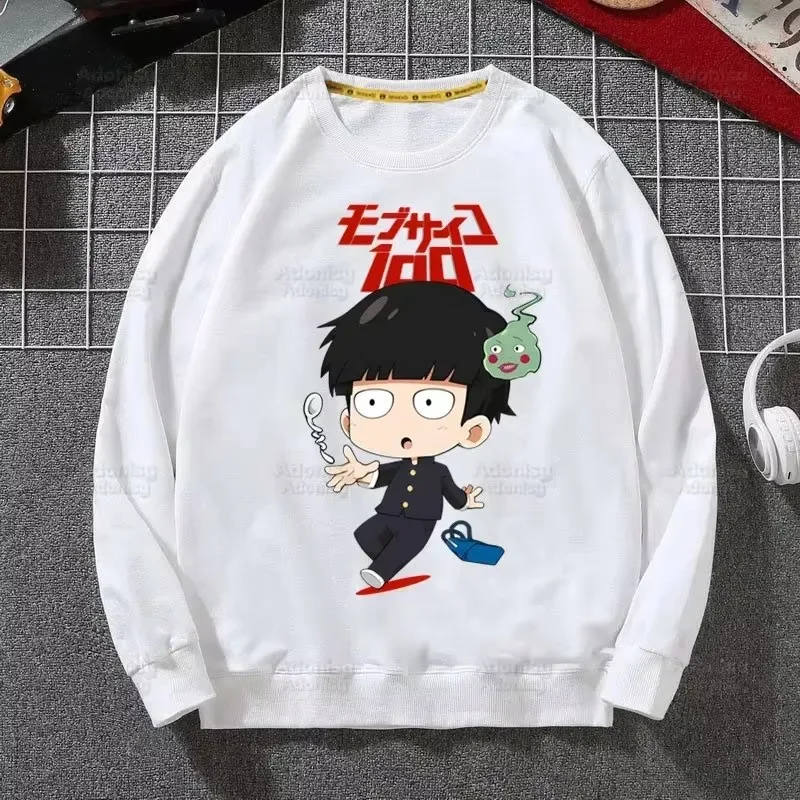 الغوغاء النفسي 100 Shigeo Kageyama موضة الرجال هوديس ربيع الخريف الرجال عادية الأبيض هوديس واحد أنيمي مانغا البلوز القمم