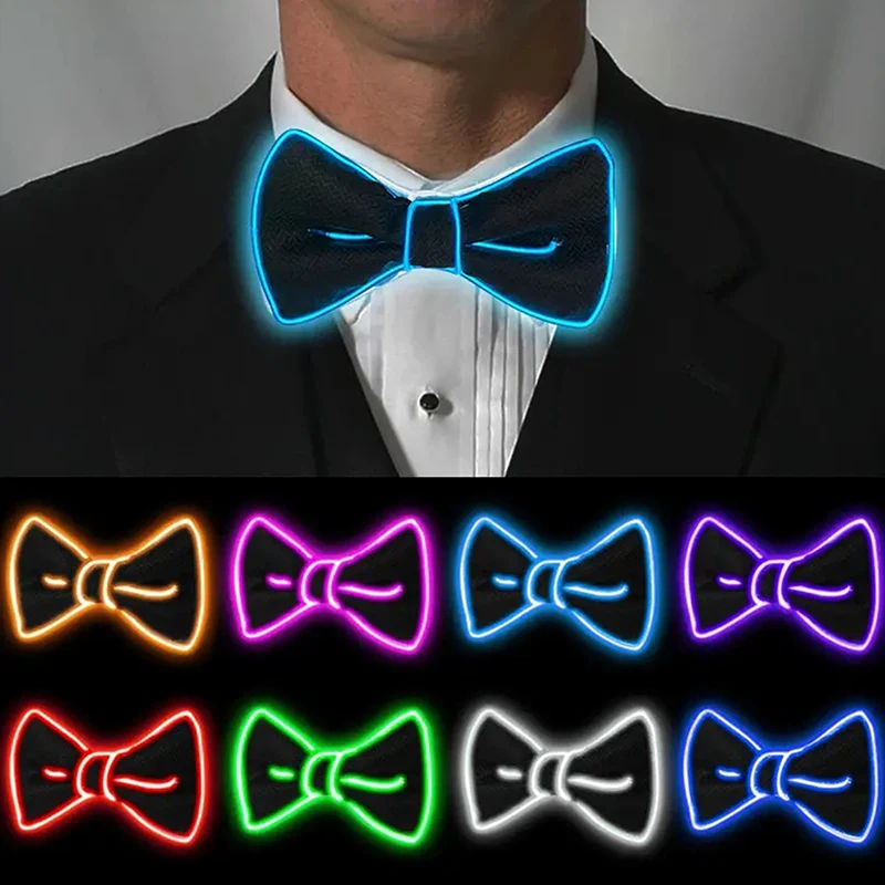 Men Glowing Bow Tie EL Wire Neon LED Luminous Party Haloween Christmas Luminous Light Up Decoration Bar Club Stage Prop Clothing