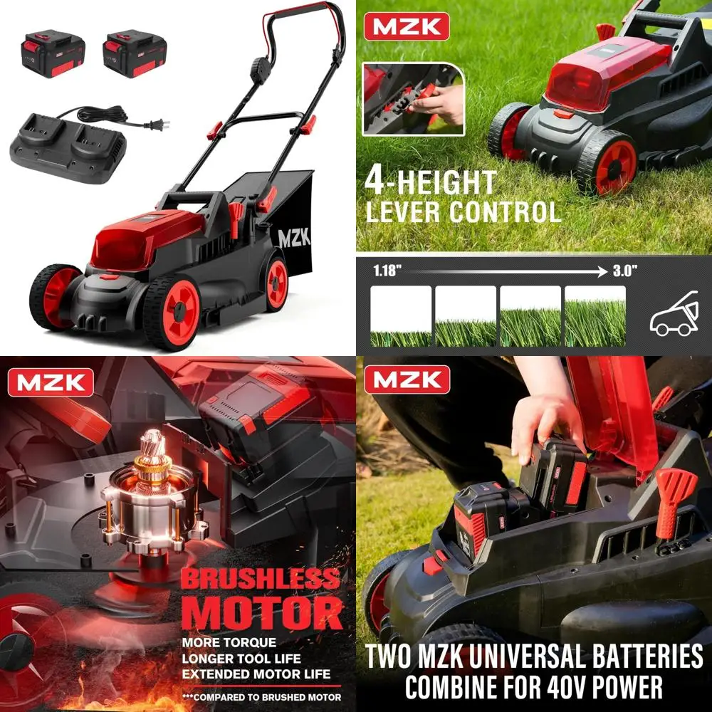 Tondeuse à gazon électrique sans fil, 13 double lame, légère, 4 positions réglables en hauteur, tondeuse compacte avec alimentation par batterie pour