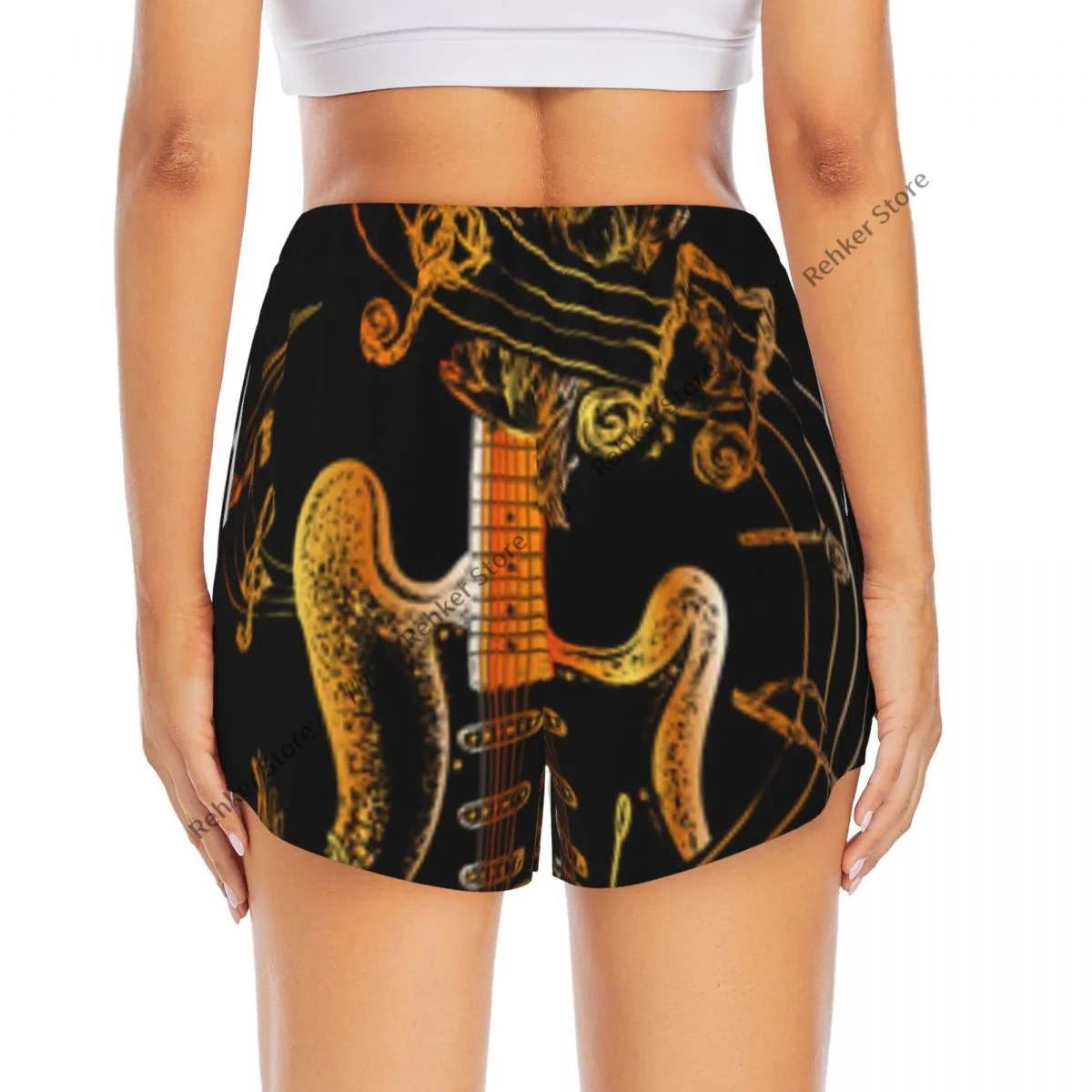 Pantalones cortos de entrenamiento para mujer, pantalones cortos deportivos de secado rápido de doble capa, guitarra, rosas, notas musicales, pantalones cortos atléticos de Yoga, mallas de gimnasio