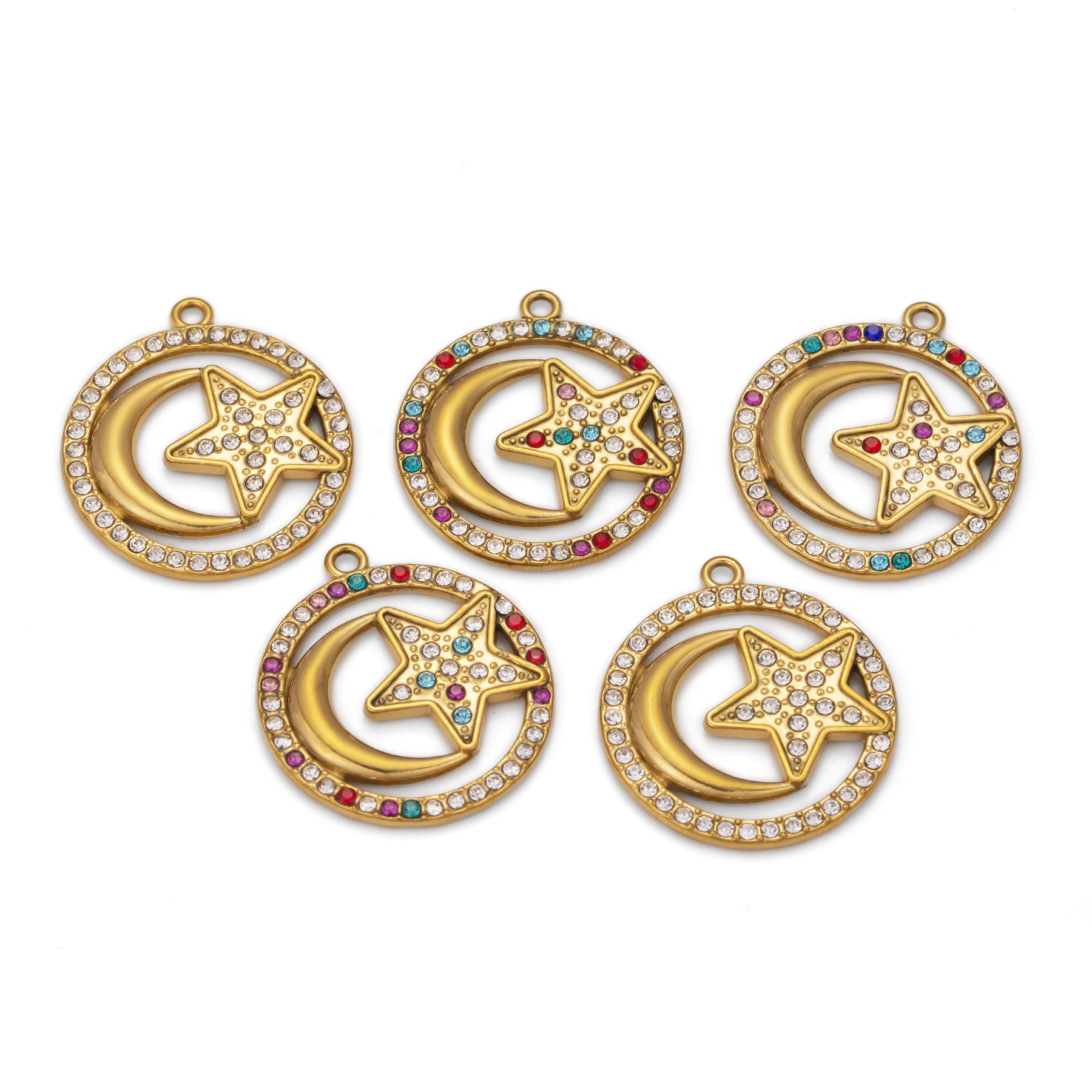 5pcs/Lot Star Moon Rhinestones Charms Gold Color Pendants for Jewelry Making Earring Bracelet Necklace Supplies Handmade