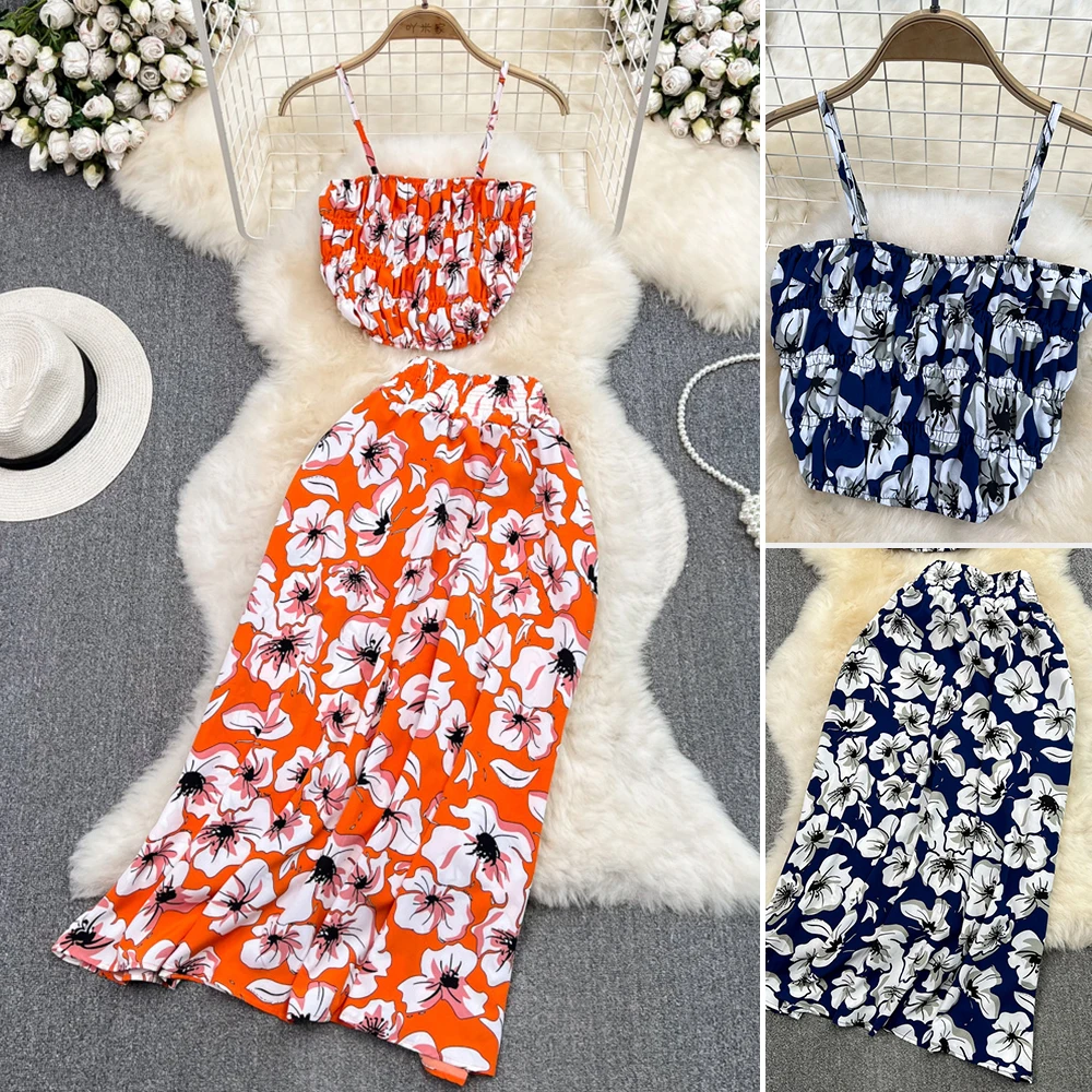 

Mia Muse Boutique, женские летние сексуальные комплекты 2022, майки без рукавов с квадратным вырезом и цветочным принтом, миди, юбки с запахом и высокой талией, комплекты для отпуска
