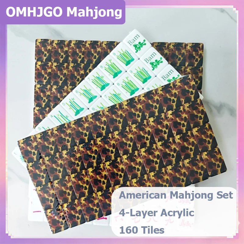 

OMHJGO Premium Engraved American Mahjong Set Leopard Print 4-Layer Acrylic 160 Tiles Waterproof Durable Portable Mah Jongg Adult