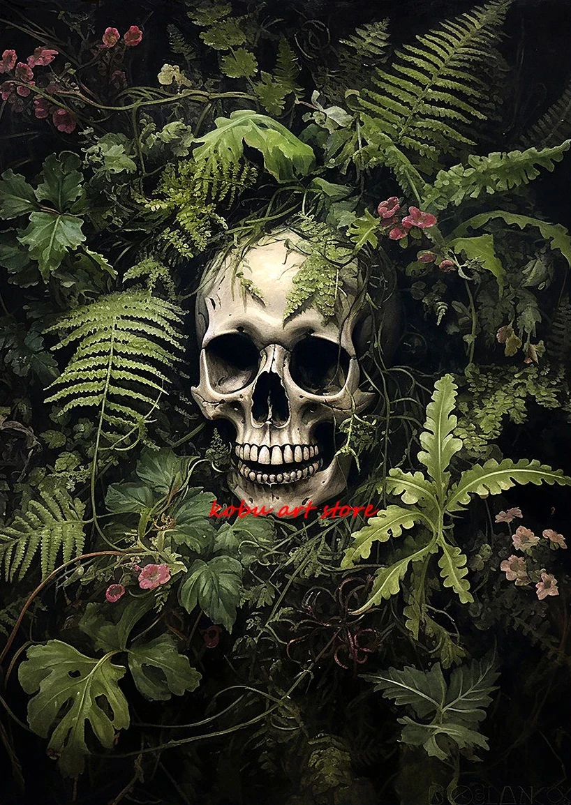 1 шт., темные академические цветы, скелет, череп, винтажные постеры и принты, холст, картины, настенная картина, готический Хэллоуин