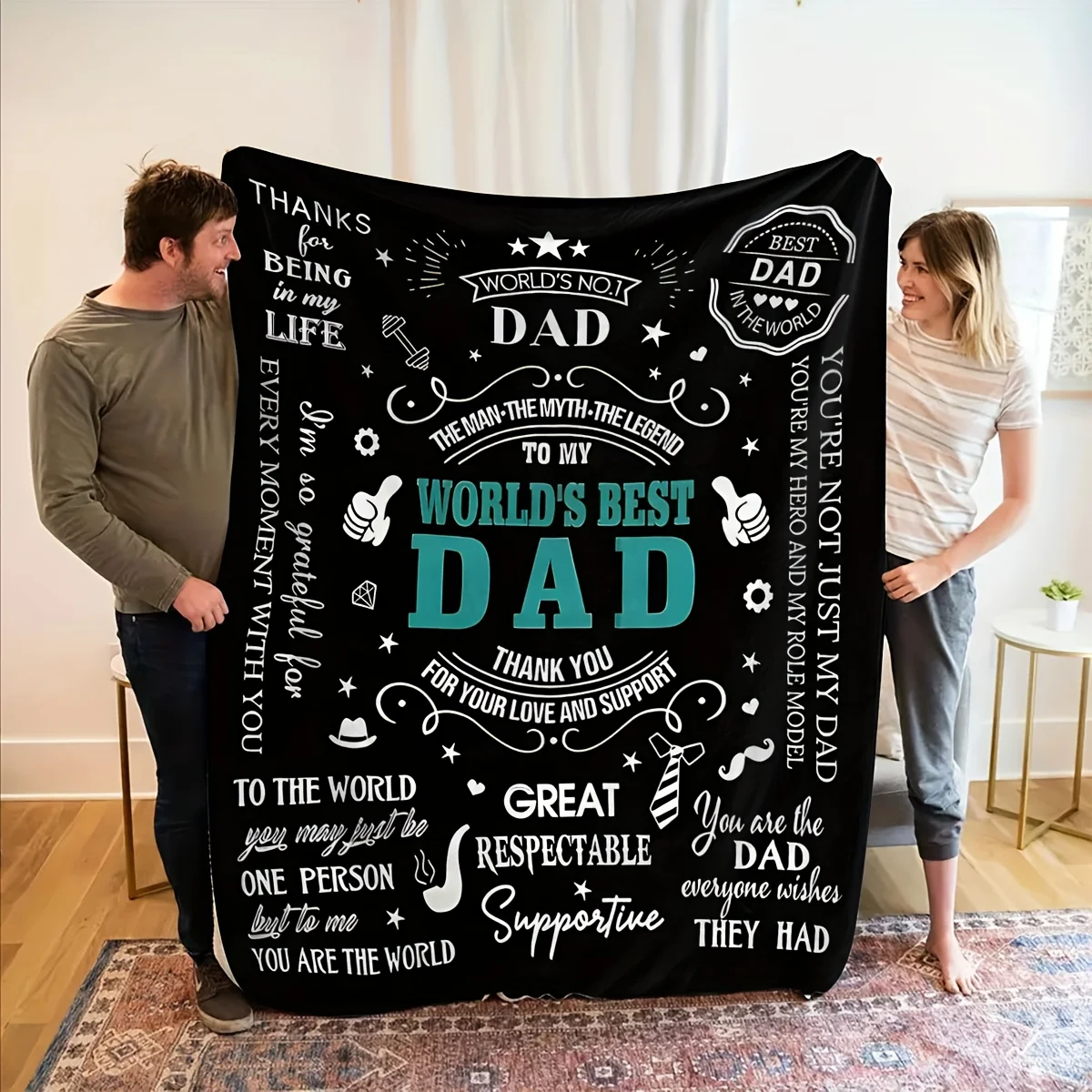 

Oversized Fleece Carpet - The World's Best Dad/Grandpa/Grandson - Soft Flannel All-Season Carpet with Sincere Father's Day