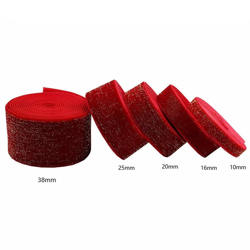 6/10/20/38mm christmas Velvet bow gift ribbon packaging DIY new year Red Velvet Gold Glitter Festival  Ribbon for decorationDD14