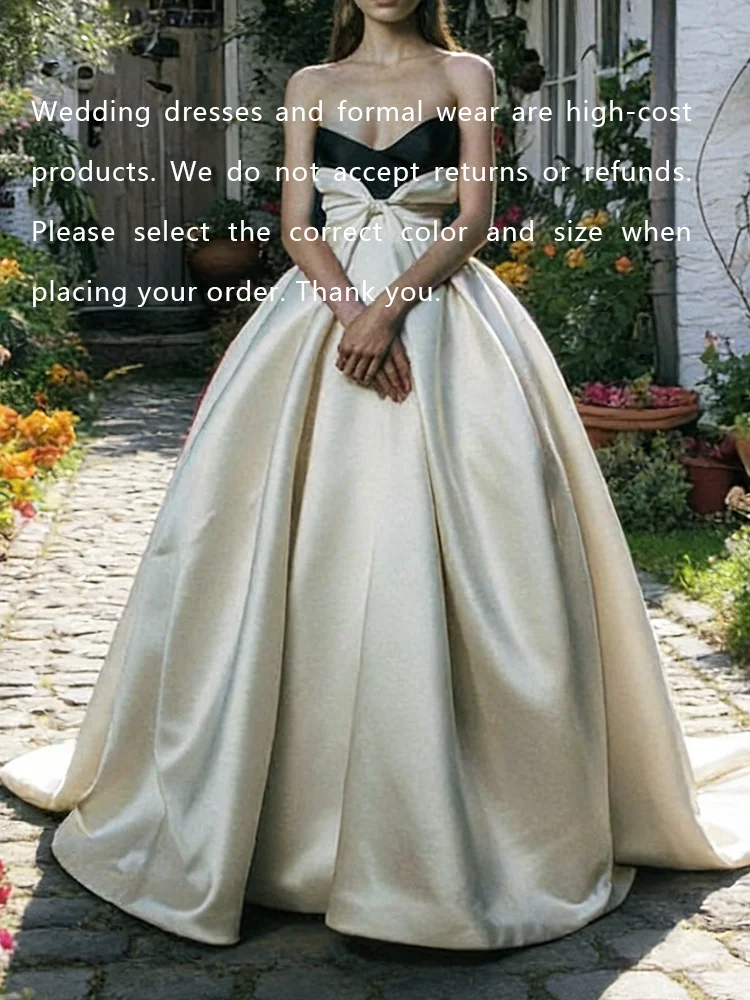 Elegant V-Neck Contrast Color Sleeveless Pleat A-Line Bride Wedding Dresses Bridal Gowns Customized