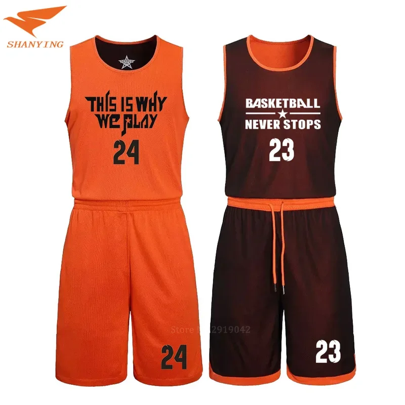 DIY basketball jerseys Set Uniforms kits Child Men Reversible Basketball shirts shorts suit Sports clothes Double-side Sportswea