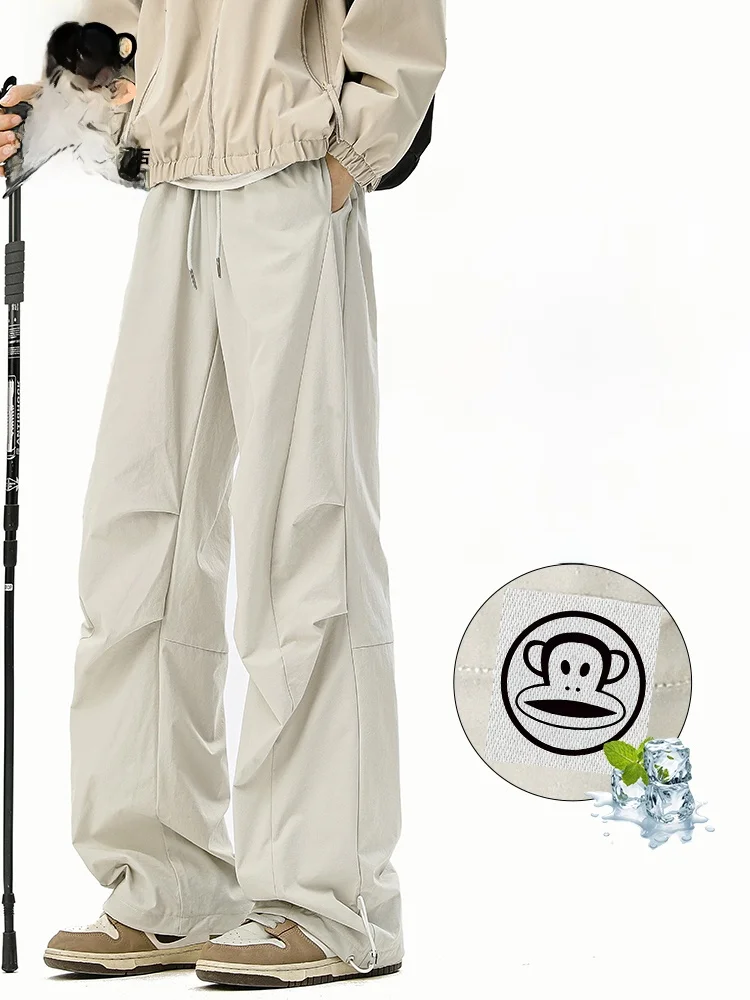 

Мужские повседневные брюки PaulFrank Ice Silk свободного прямого кроя, летние, тонкие, легкие, молодежные, в стиле кэжуал