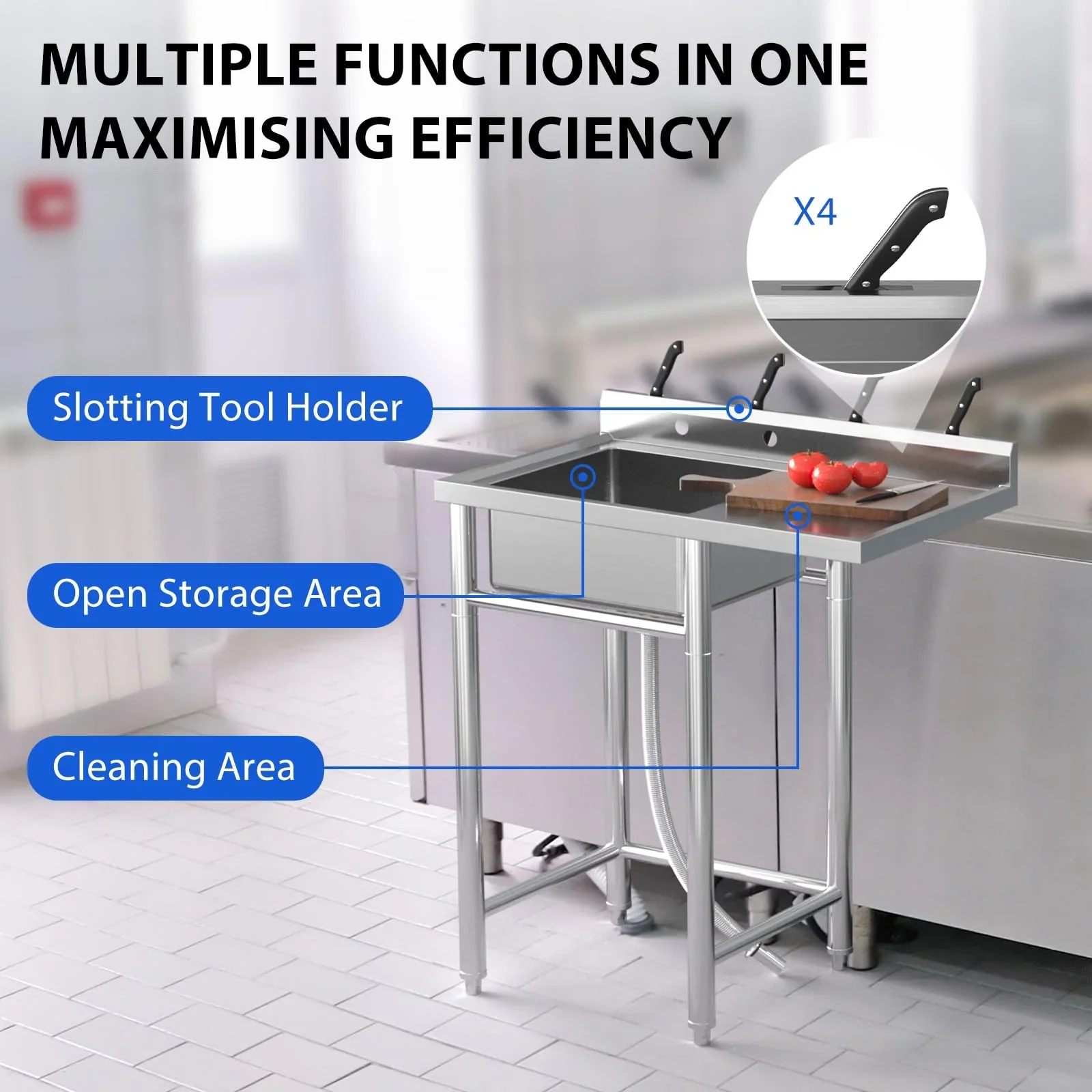 Factory Wholesale Freestanding Stainless Steel Sink High-Quality Commercial Restaurant Equipment Kitchen Sink