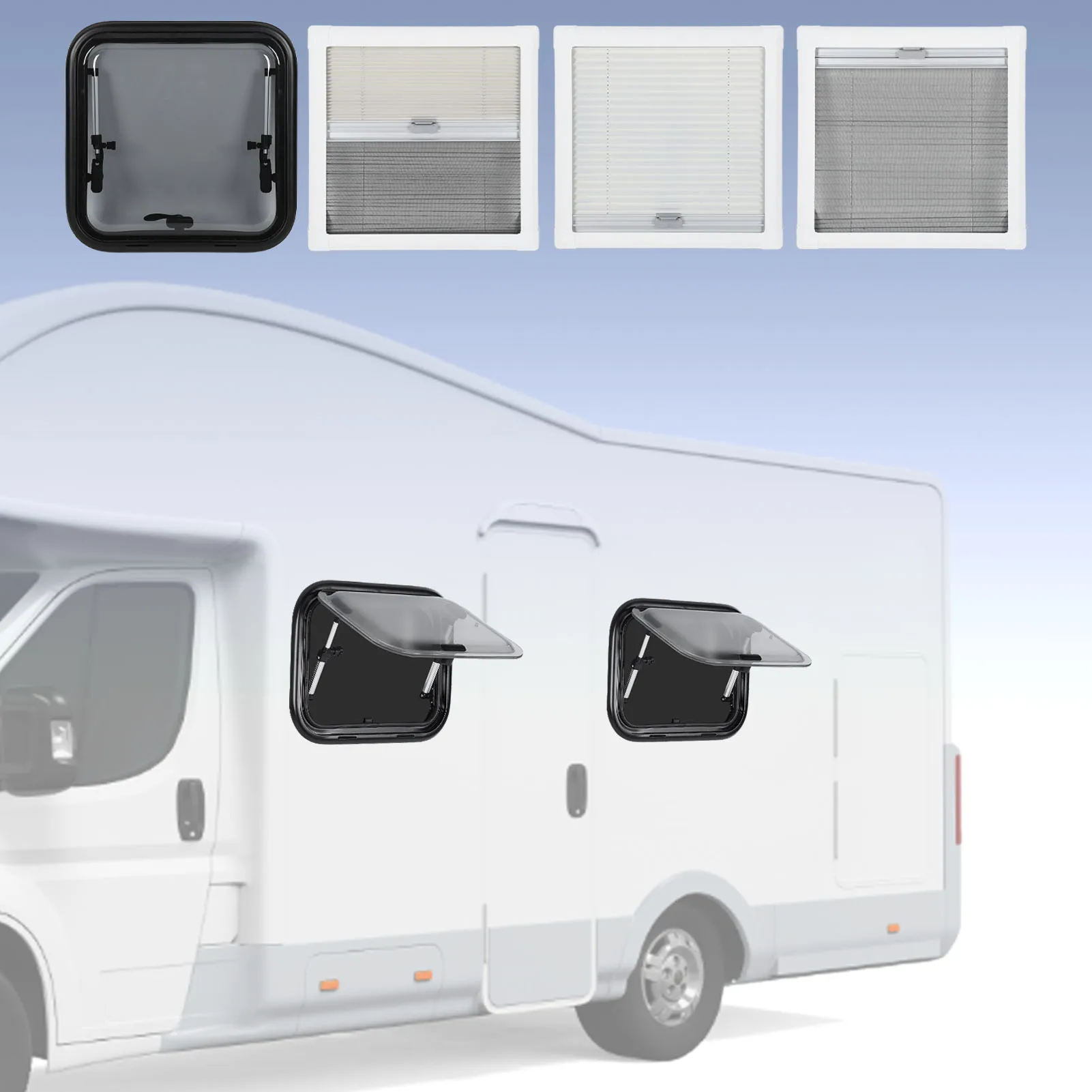 نافذة خروج RV نافذة دفع RV مزدوجة الطبقات 18 × 18 بوصة حجب الضوضاء مدورة مع ستارة ظلة للمنزل المحمول RV