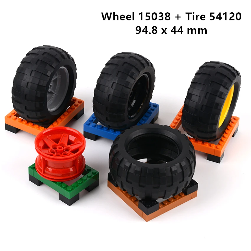 Rainbow Pig MOC Parts Wheel 15038 + 54120 Tire 94.8 x 44mm High-Tech Compatible Bricks DIY Building Blocks Particle Kid Toy Gift