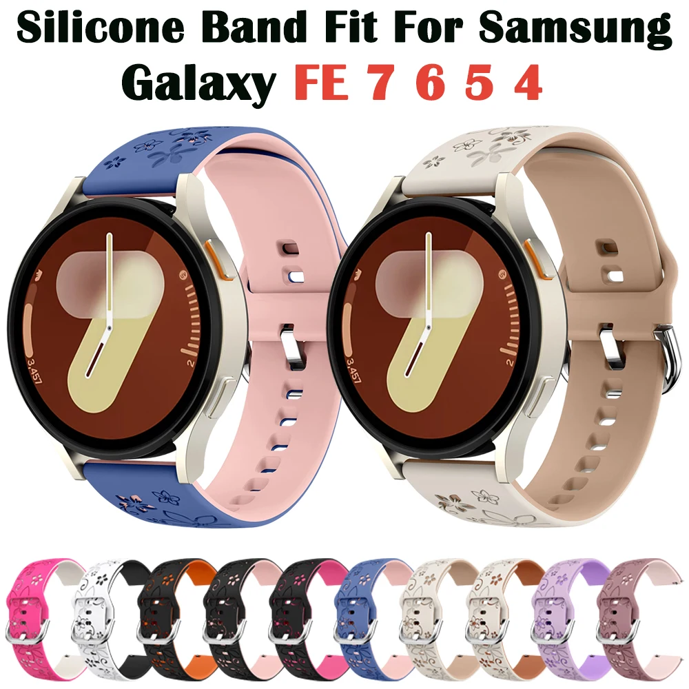 

Силиконовый браслет с гравировкой 20 мм для Samsung Galaxy 7 6 5 4 44/40 мм 5 Pro 45 мм Универсальный ремешок для Galaxy FE 7 6 5 4 40 мм