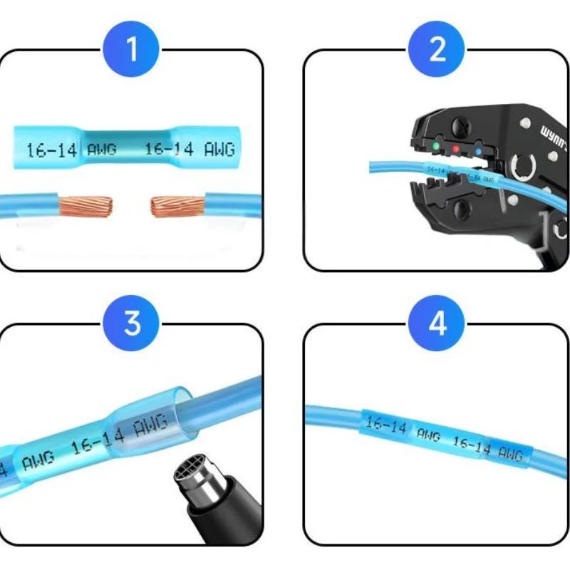 BHT0.5 BHT1.25 BHT2 BHT5 pour connecteurs isolés en cuivre à sertir bout à bout étanche, Terminal métallique, Tube thermorétractable AWG22-10