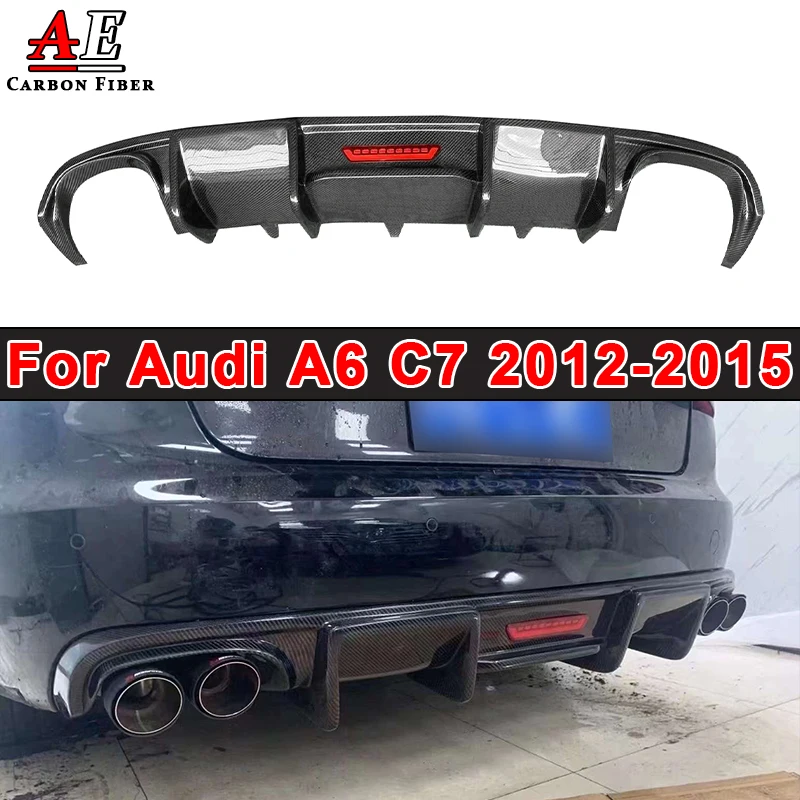 For Audi A6 C7 2012-2015 KB Style With lights Carbon Fiber Rear Bumper Lip Diffuser Spoiler Splitter Apron Guard Body Kit