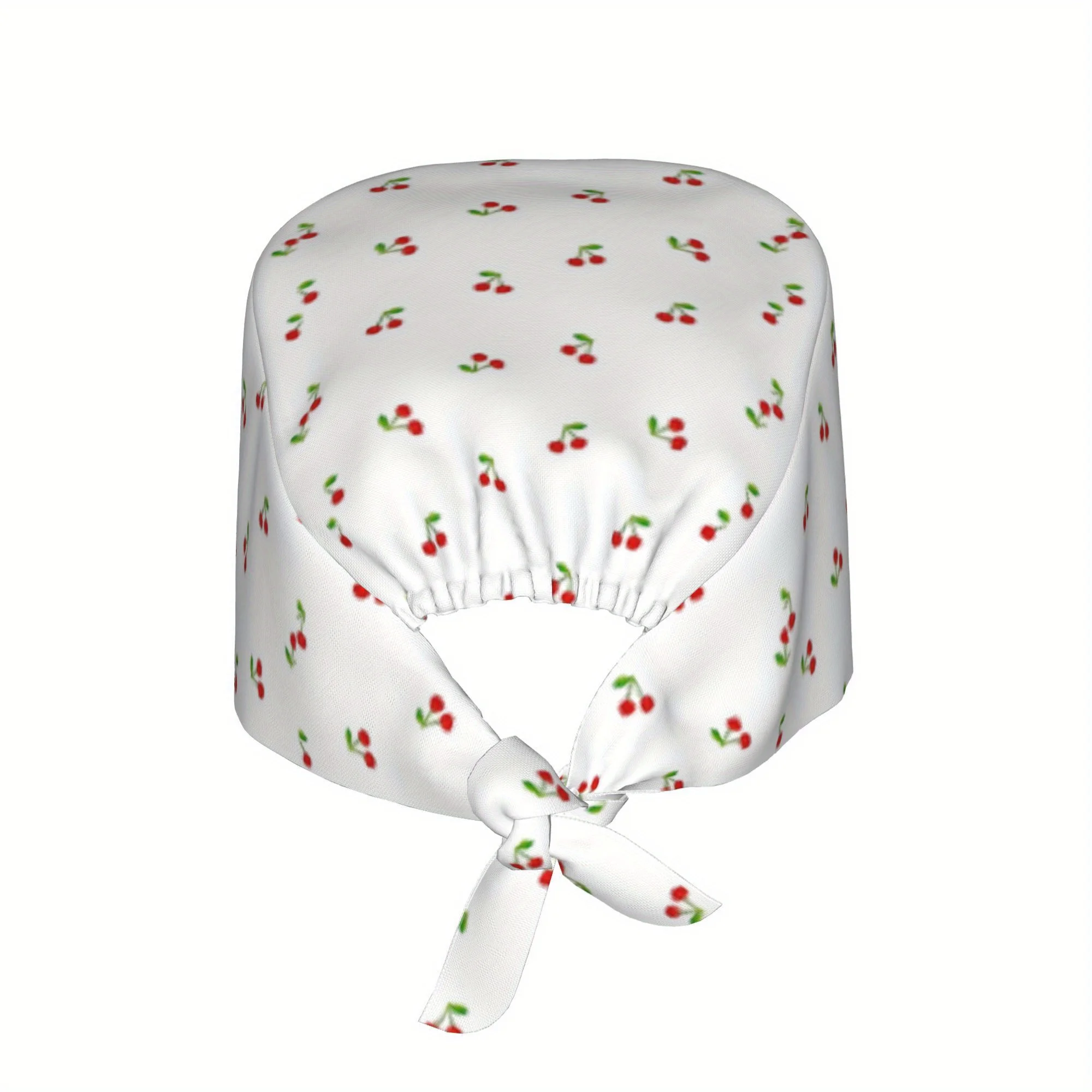 1pc Women's Stylish Cherry Print Work Cap - Lightweight Adjustable Tie-Back Nurse Hat, Dustproof Chef & Cooking Cap, Perfect for