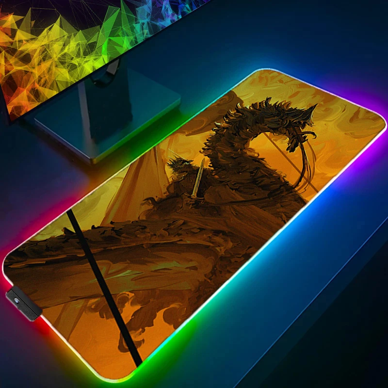 RGB LED Gaming Mouse Pad Computer T-the L-lord of the R-rings Desk Mat Table Keyboard Pad Laptop Rubber Non-slip Back Mousepad