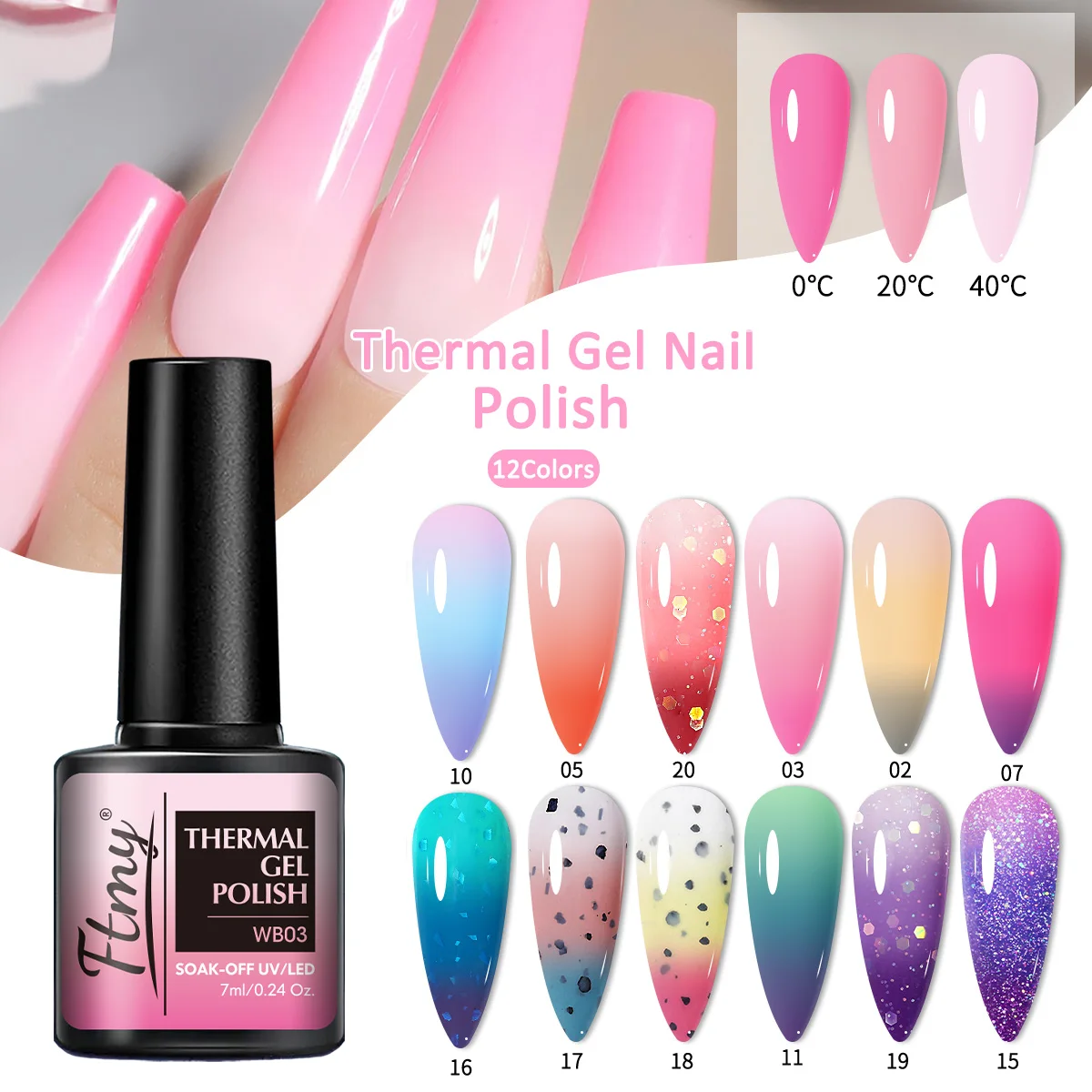 مجموعة طلاء أظافر جل حساس للحرارة مكونة من 12 قطعة - حساس لدرجة الحرارة، يزيل بريق الأشعة فوق البنفسجية، ولا يسبب الحساسية، خالي من الفورمالديهايد، مناسب #2