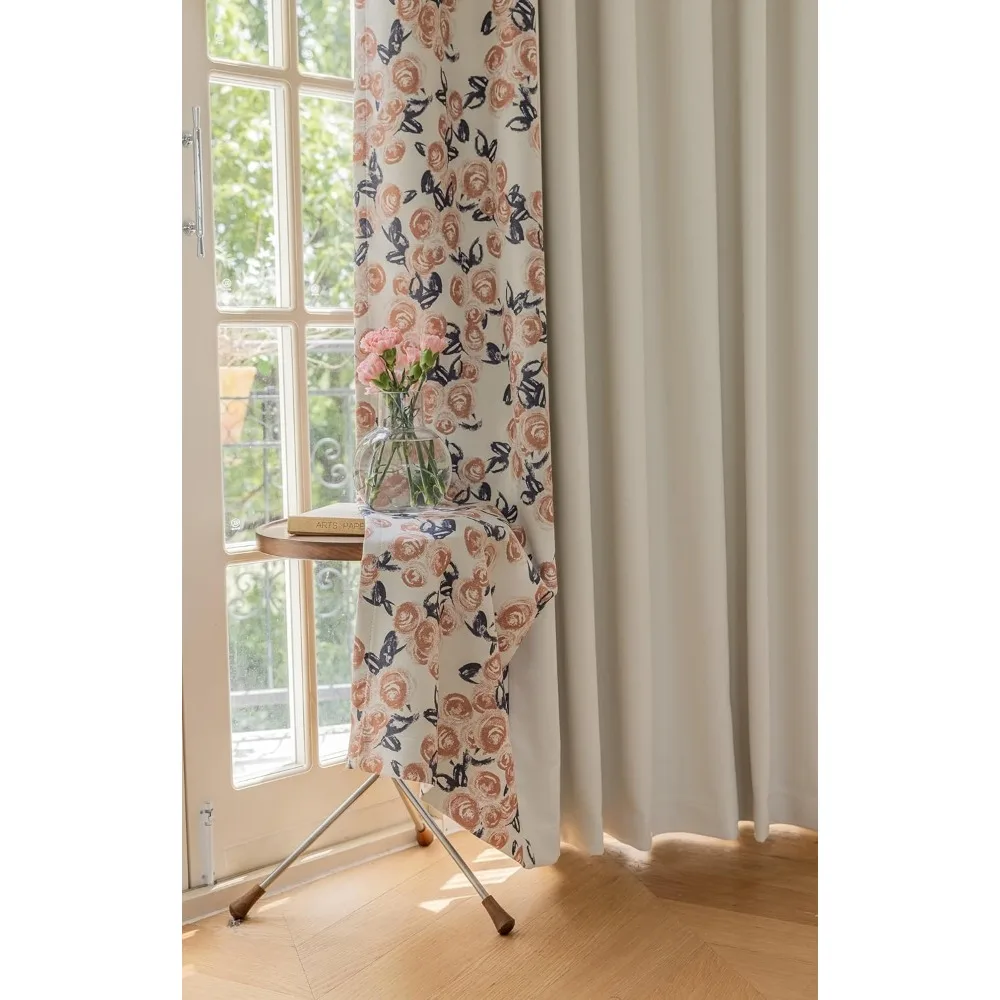 Room Darkening Chenille Brown Patchwork Flower Printed Grommet Curtains, 52x54 Inches, Living Room Blackout Panels with Flower P