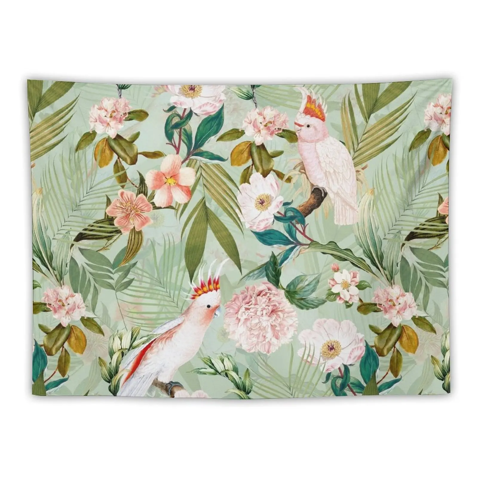 Tropical cockatoo and jungle Botanical Garden pattern - mint Tapestry House Decoration Home Supplies Tapestry