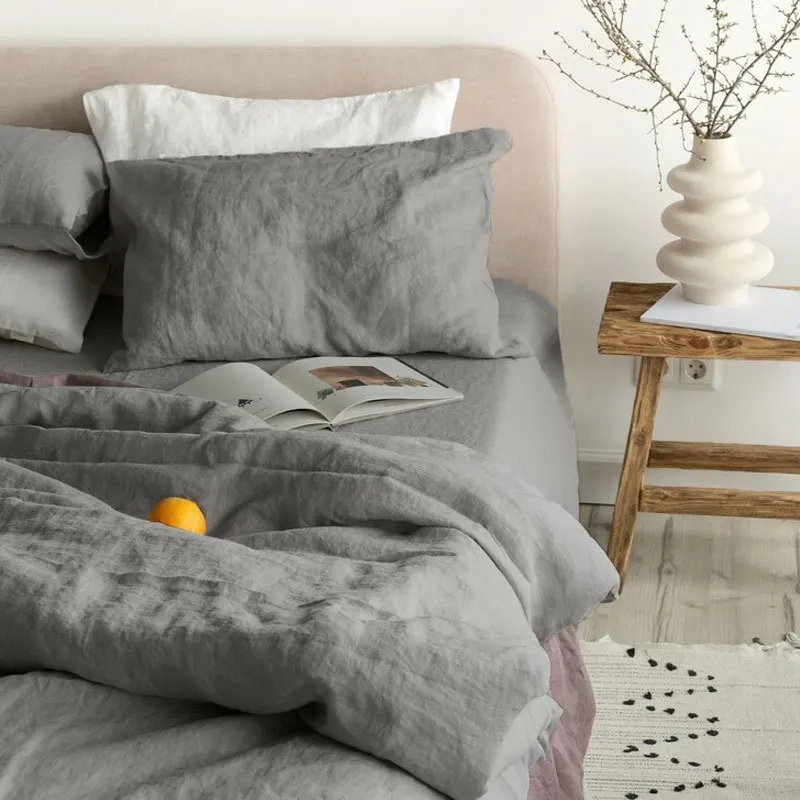 Bed Sheet Set 4 Piece 100% Pure Linen Bedding 1 Flat Sheet 1 Deep Pocket Fitted Sheet 2 Pillowcases Flax Sheets Set Bedding Set