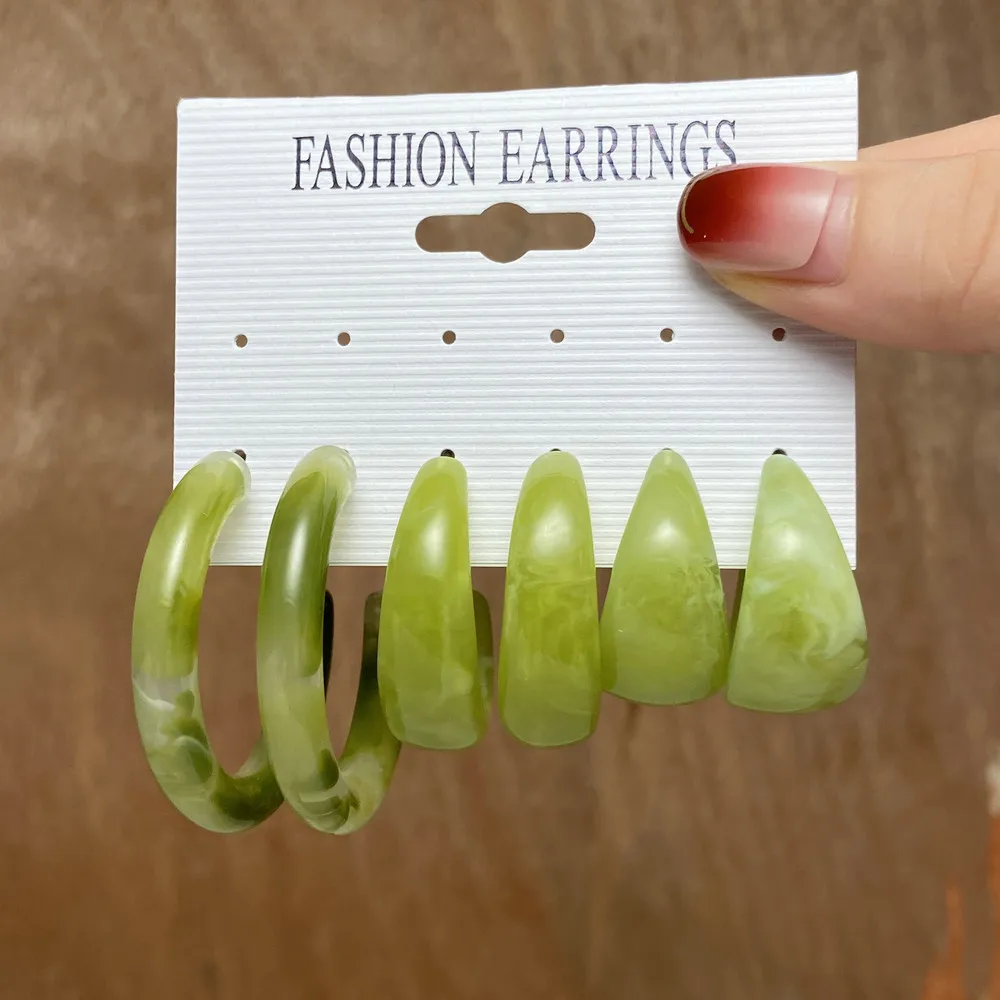 Earrings 3 Pairs Set Acetate C Shaped Letter Alloy Vintage Creative Retro for Women Daily Party Elegant Durable Lightweight