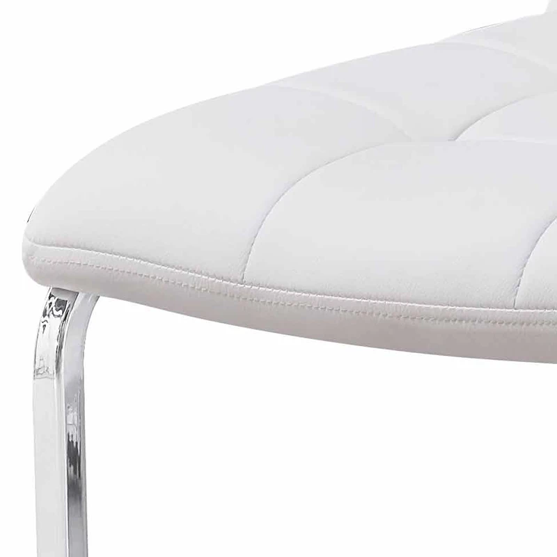 Esestado-Silla de comedor, base cromada en forma de C, PU blanco, Juego de 2