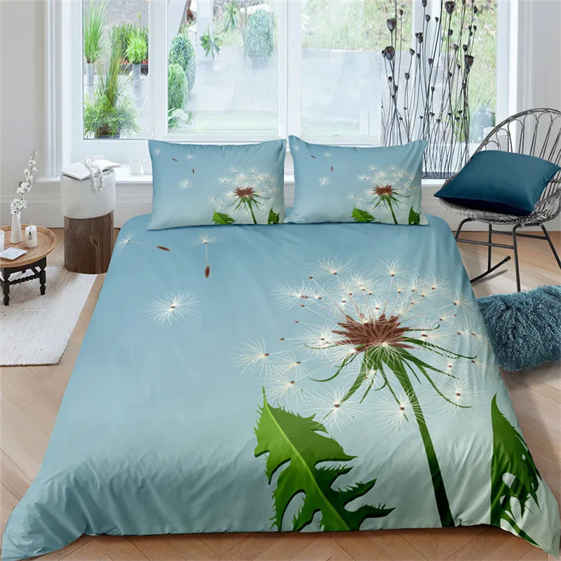 

Dandelion Duvet Cover Microfiber Tropical Monstera Leaves Flowers Bedding Set Queen 3D Print Daisy Floral Comforter Cover Decor