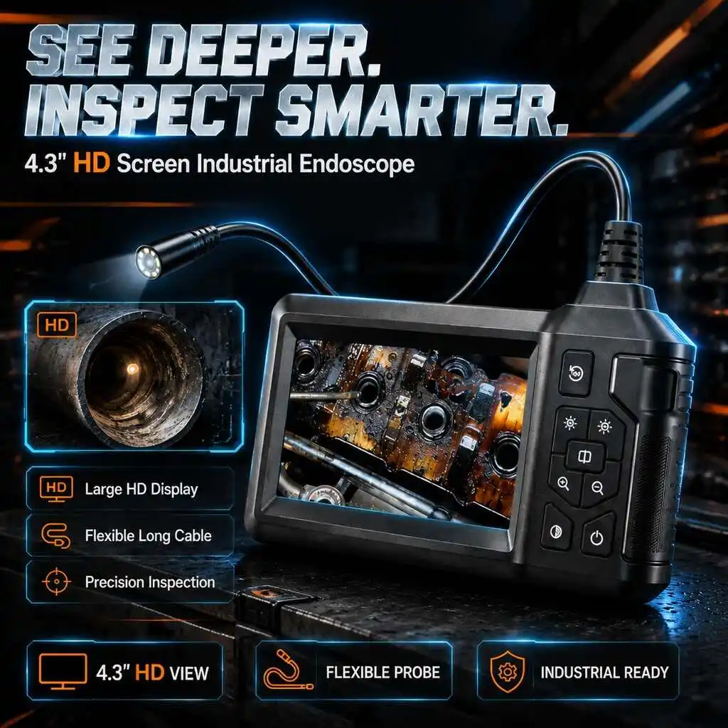 Caméra d'inspection de moteur de voiture avec écran 4,3 pouces 1080P HD, endoscope à objectif simple/double et batterie rechargeable de 2000 mAh