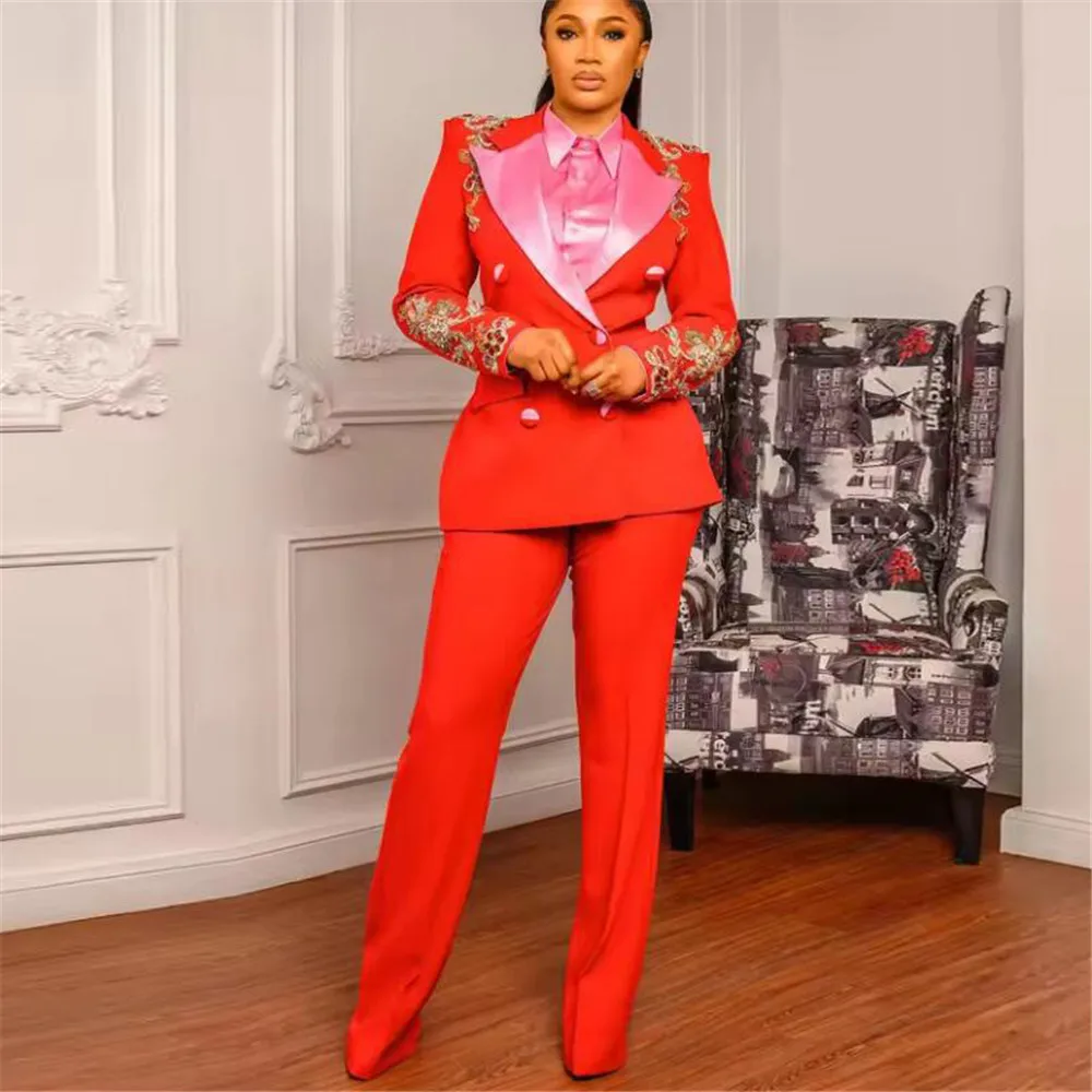 Exquisite Crystals Beaded Women Suits 2 Pieces Sets Customized Double Breasted Lady Prom Tuxedo Bride's Mother Reception Dresses