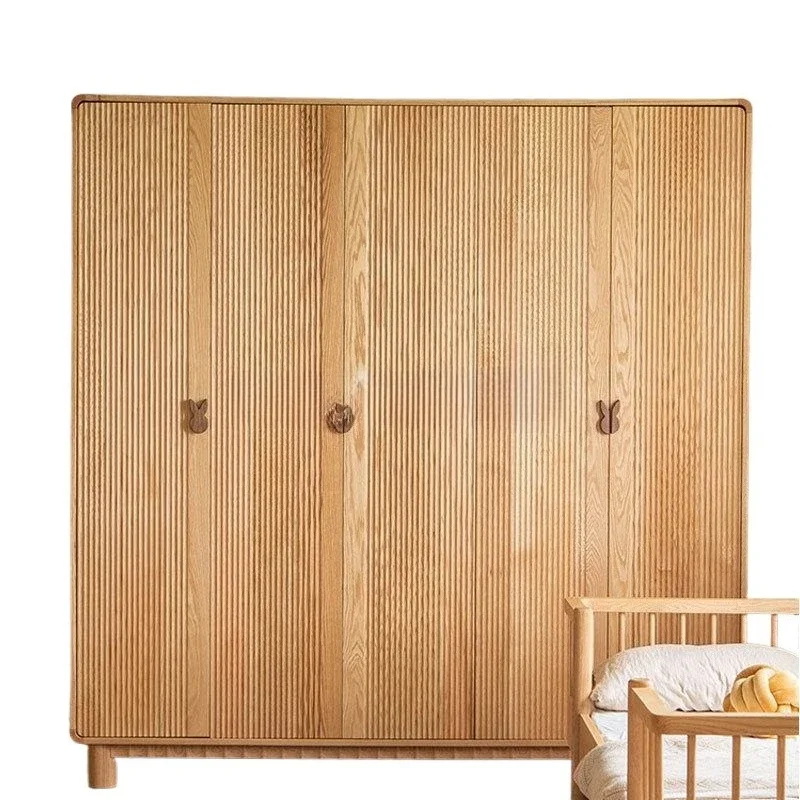 Modern Simple All Solid Wood Red Oak Wardrobe Bedroom Locker Children's Cherry Wood Swing Door Combination Wardrobe