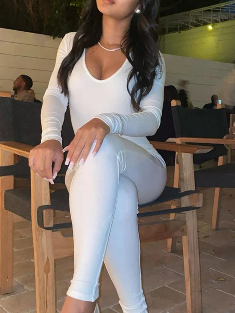 II Damesrompers Lange mouwen Effen Skinny Bodycon Jumpsuits Mode Sport Fitness Casual Activiteit Streetwear Overalls