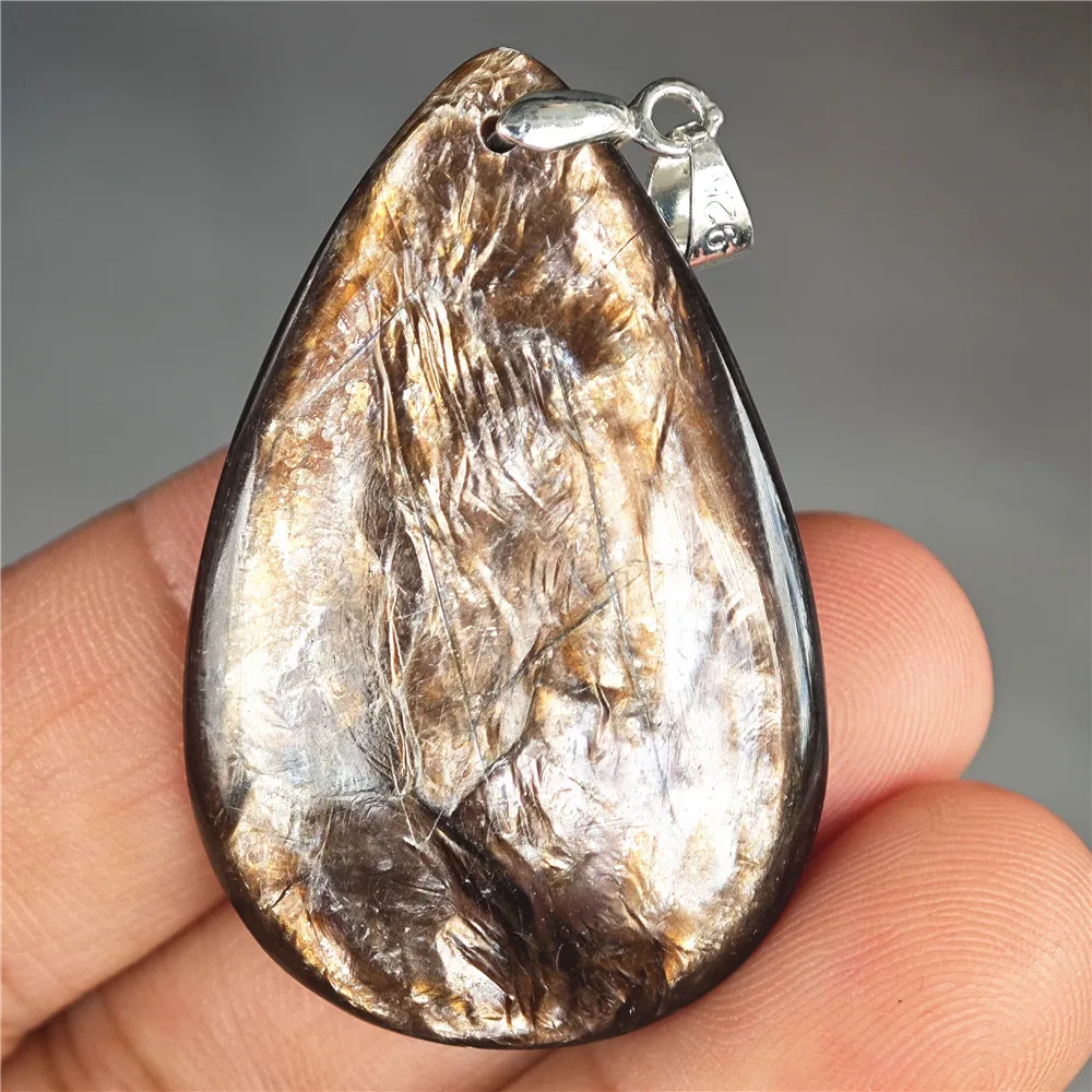 Natural Black Lepidolite Kunzite Pendant Necklace Beads Woman Men Rare Star Flash Brown Tourmaline Water Drop Jewelry AAAAAA