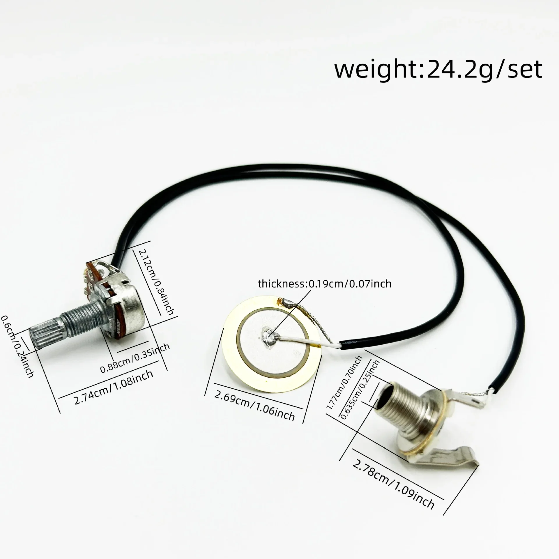 Guitar Open Type Contact Pickup for Acoustic Guitar Stick-on Piezo Transducer with Potentiometer & 7-Spline Knob