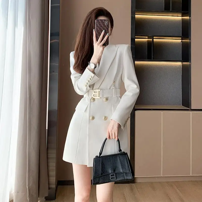 2024 Spring/Autumn New Fashion High-end Solid Color Belted Long-sleeve Slim-fit Elegant Blazer Dress jacket coat for Women