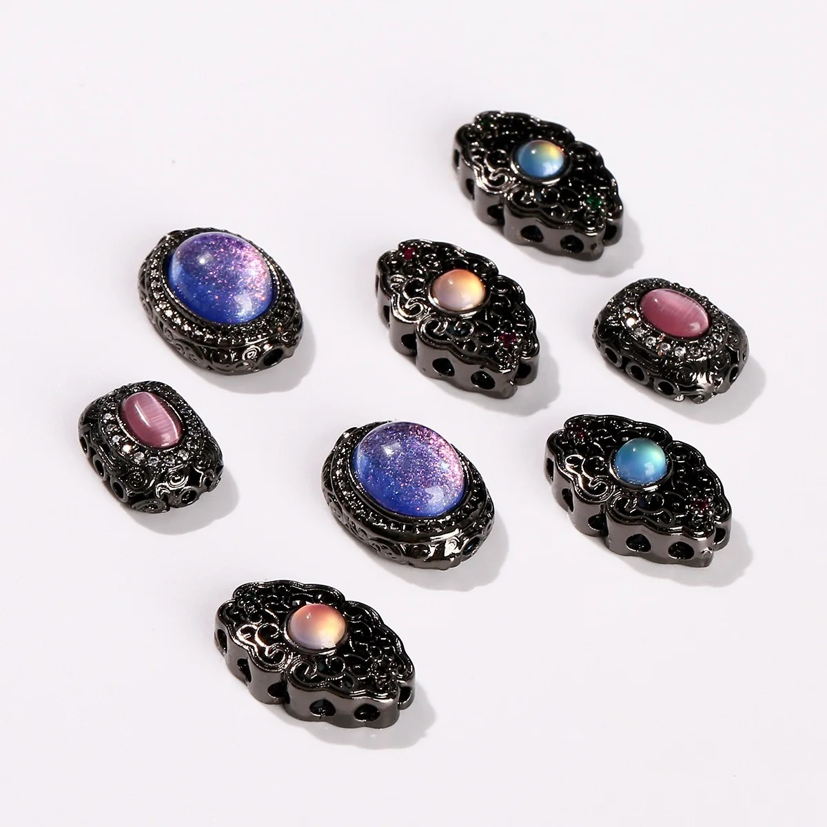 7 Pieces Copper Plated Gun Black Powder Cat Eye Oval Bead DIY Bracelet Bracelet Necklace Accessories Jewelry Making Materials