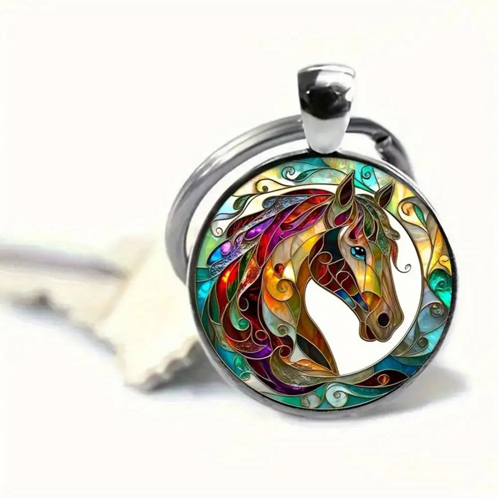 Shiny Metal Key Ring Metal Keychain 2pcs Colorful Horse Pattern Keychain Set Metal Rust-resistant Key Rings Decorative for Bags