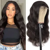 Amazon Europe And America Front Lace Wig Women's Medium Part Large Wave Curly Black Elegant Full Hair Set Remy Human Hair