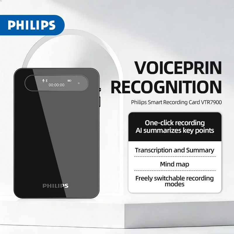 

Philips AI Voice Recorder 64GB Bluetooth Magnetic Thin Call Recording with Free Subscriptions for Phone Call Management VTR7900