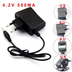 Adaptador de corriente AC 110v 220v a DC 4,2 V 0.5A 500 ma 3,5mm x 1,35mm para batería recargable de iones de litio 3,7, enchufe US EU UK AU