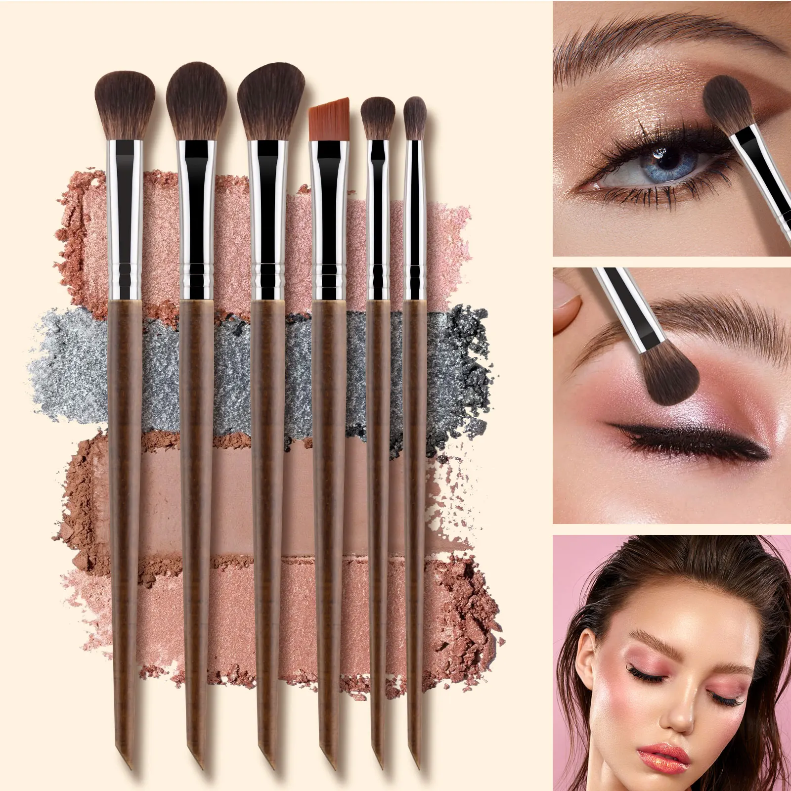 6 Stück Augen-Make-up-Pinsel, Lidschatten-Make-up, Smudge Crease, Augenbrauen-Detail, rauchiger Augenpinsel