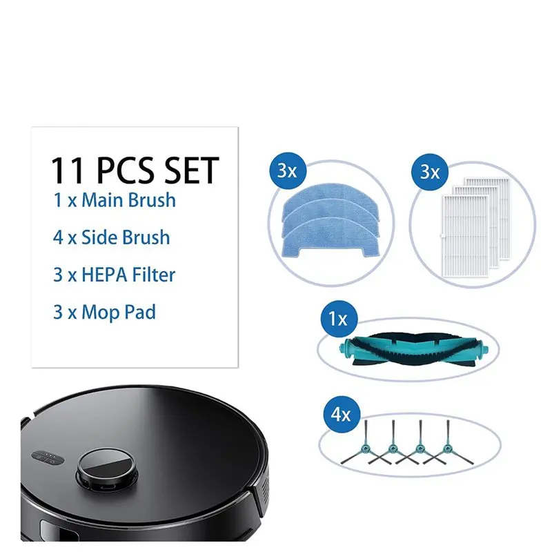 A76G Replacement Parts Kit for BPMIO B15 B15 Plus Robot Vacuum, 1 Main Brush 4 Side Brushes 3 HEPA Filters 3 Mop Pads