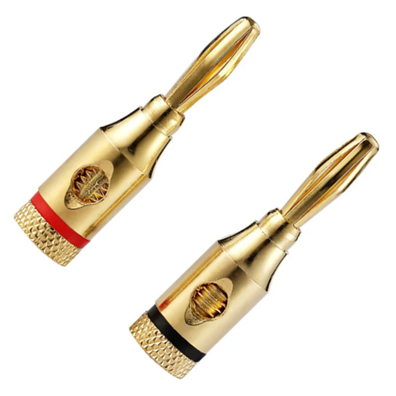 Banana Plug banhado a ouro, cabo musical, conector de áudio, adaptador, conectores de pinos, 2pcs, 4mm