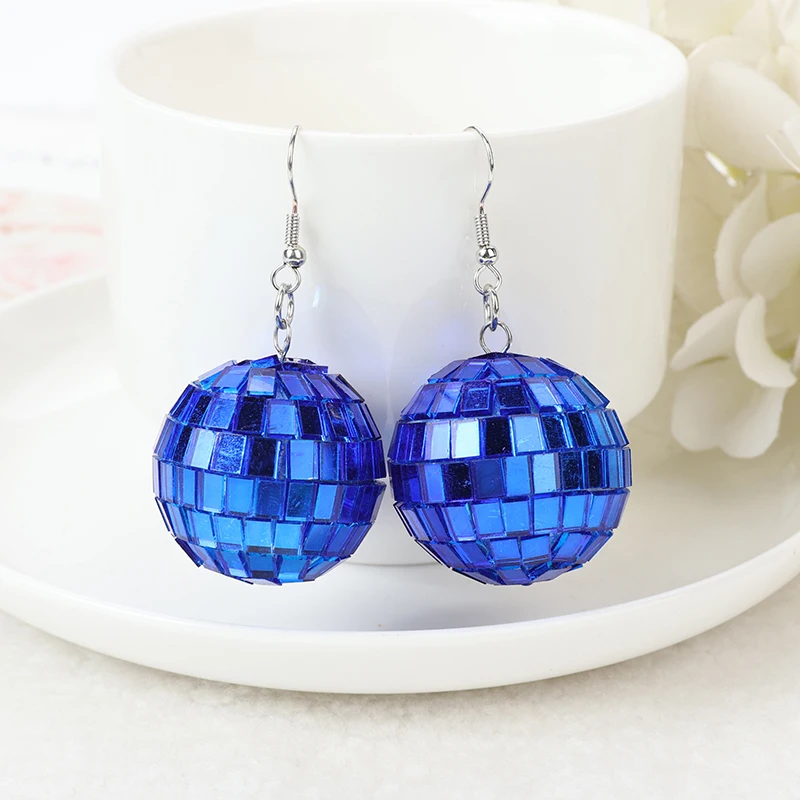 1Pair Fishon Dangle Earrings 3D Light Reflective Rotating Disco Ball For Women Birthday Part Gift