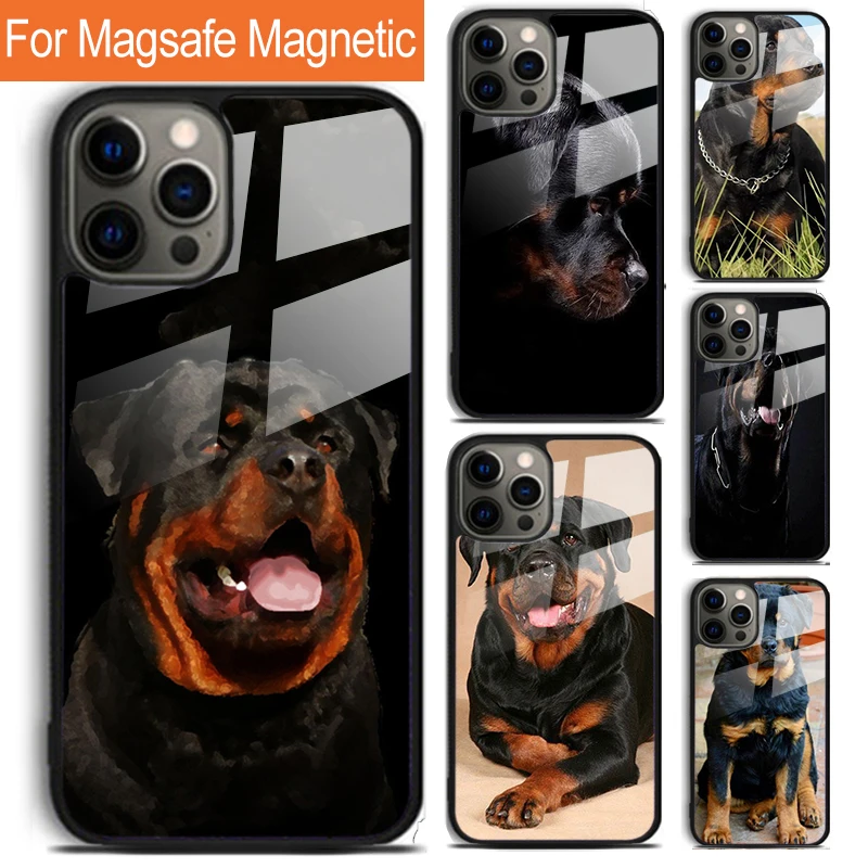 Cool Rottweiler Dog Soft TPU Phone Case For iPhone 16 15 14 13 12 11 Pro Max Plus Magsafe Magnetic Wireless Charging Cover