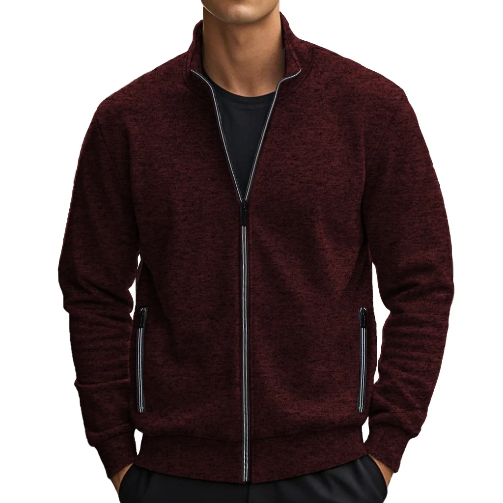 

2025Cross border e-commerce spring and autumn season new men's standing collar hoodie cationic hemp dot zipper sweater suitable