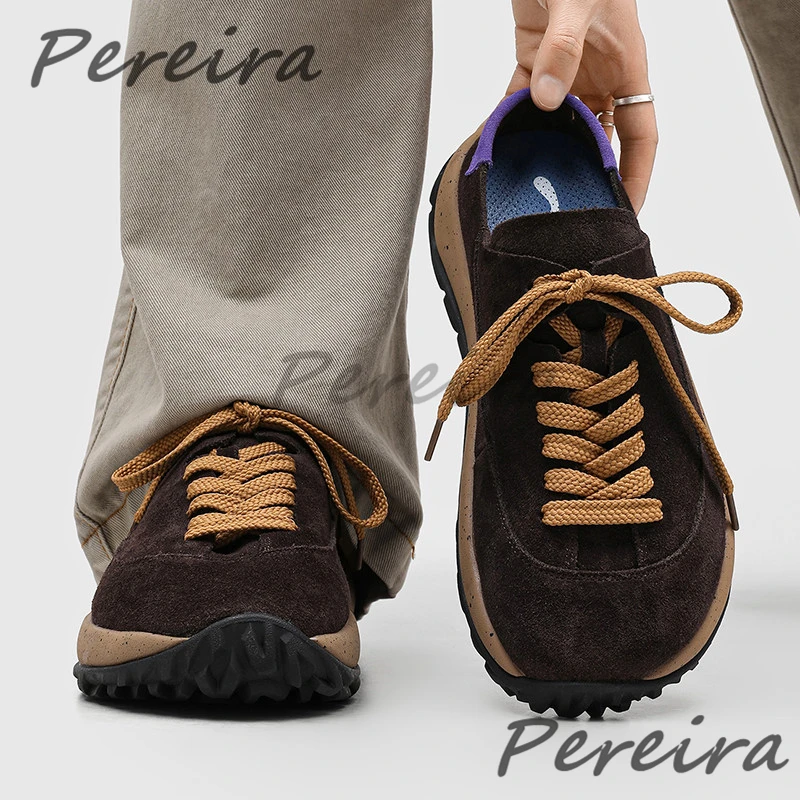 Men's Retro Suede Lace Up Sports Shoes Trendy Mixed Colors Thick Soled Casual Sneakers Outdoor Breathable Training Shoes